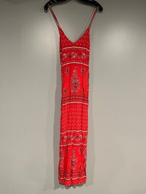 Old Navy Red Floral Paisley Spaghetti Strap Maxi Dress